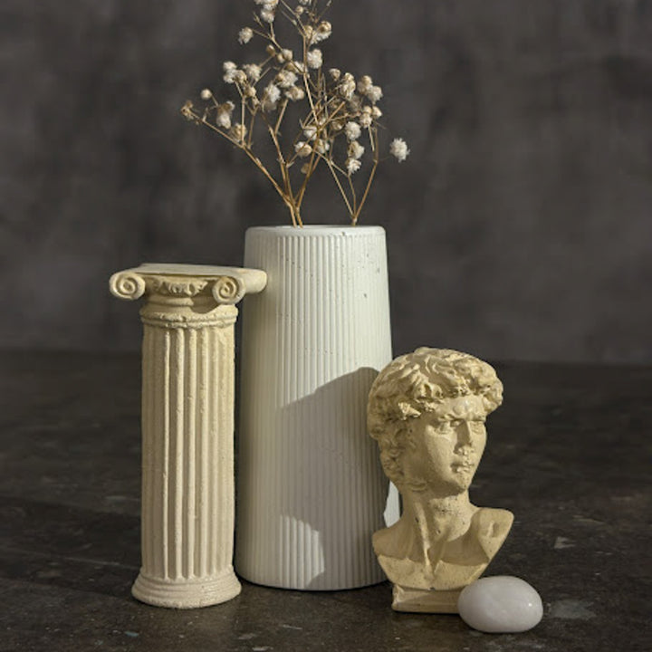 Handmade Concrete Romae Hamper | Includes 1 David Centerpiece, 1 Roman Pillar And 1 Vase