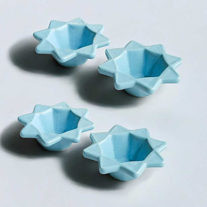 Set of 4 | Handmade Nakshatra Design Ceramic Oil Lamp / Diya