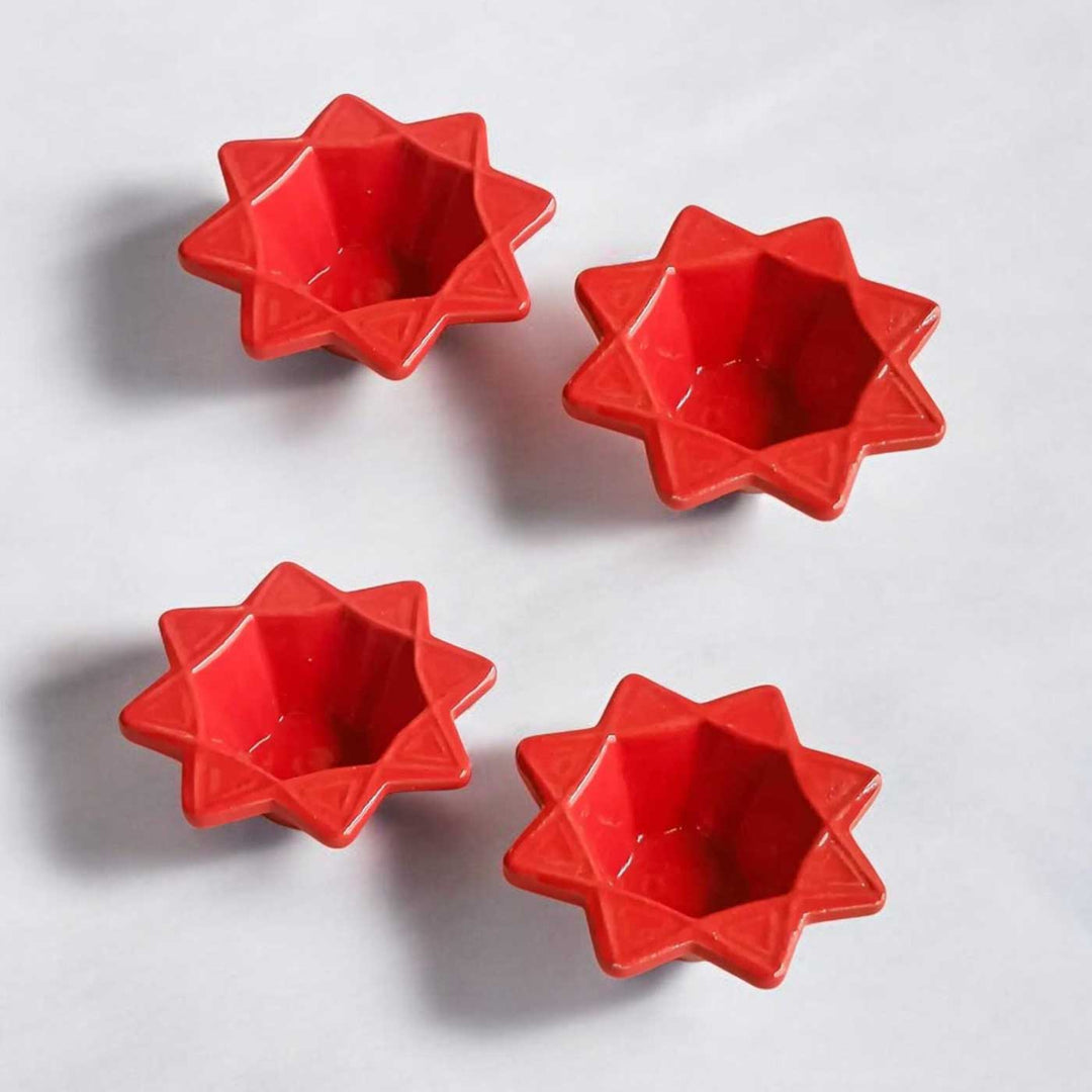 Set of 4 | Handmade Nakshatra Design Ceramic Oil Lamp / Diya