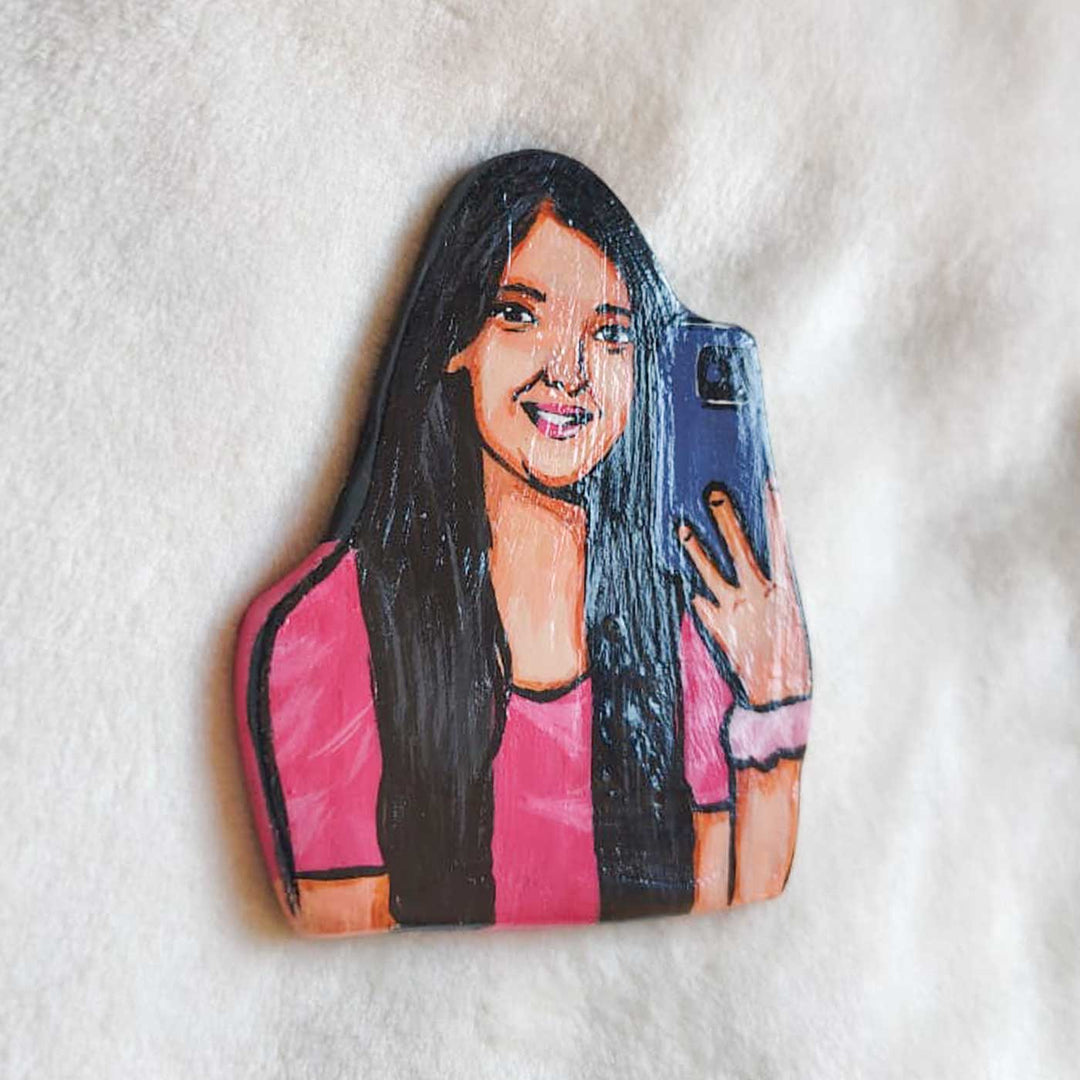 Cute Girl Photo Personalized Handpainted Clay Fridge Magnet