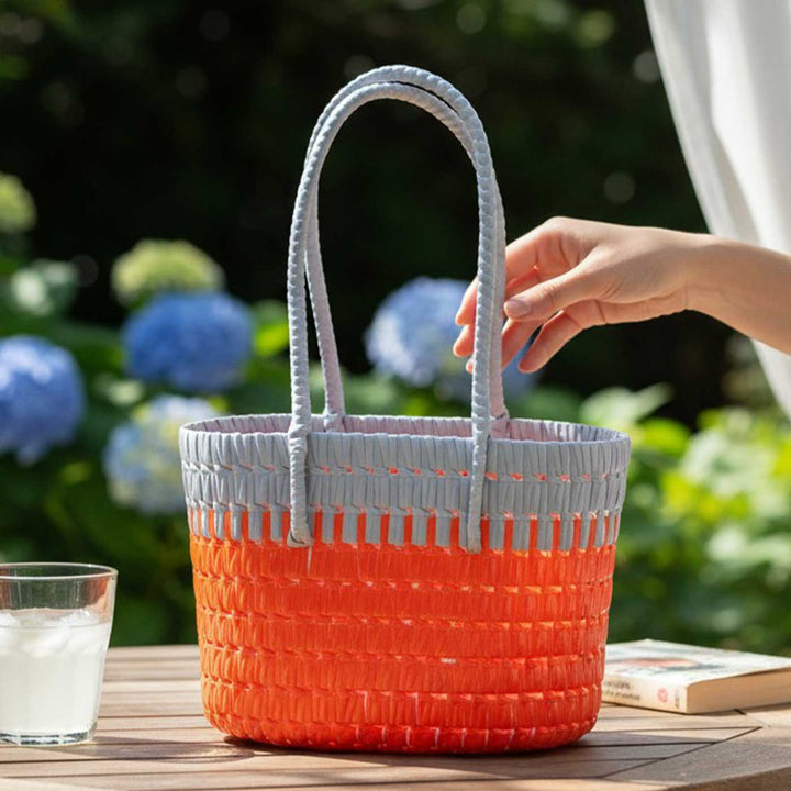 Handmade Traditional Plastic Tape Wire Grey And Red Koodai Lunch Bag