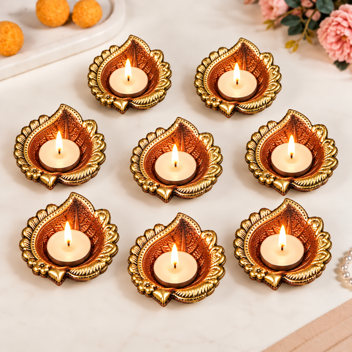 Handmade Small Peepal Diya Terracotta Oil Lamp / Diya | Set Of 8