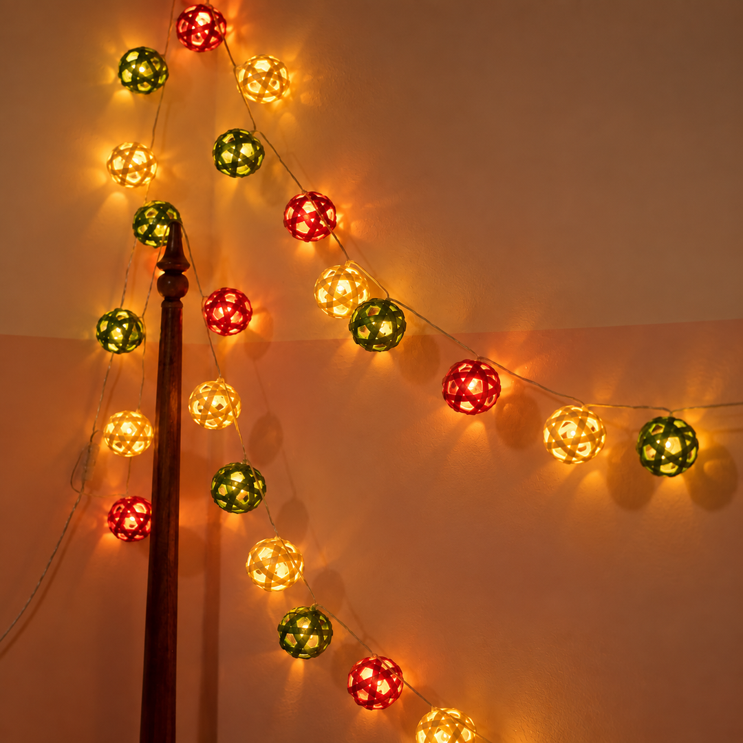 Multicoloured Star Full Moon Eco-Friendly Handmade Woven Bamboo Fairy Light | 3 meters