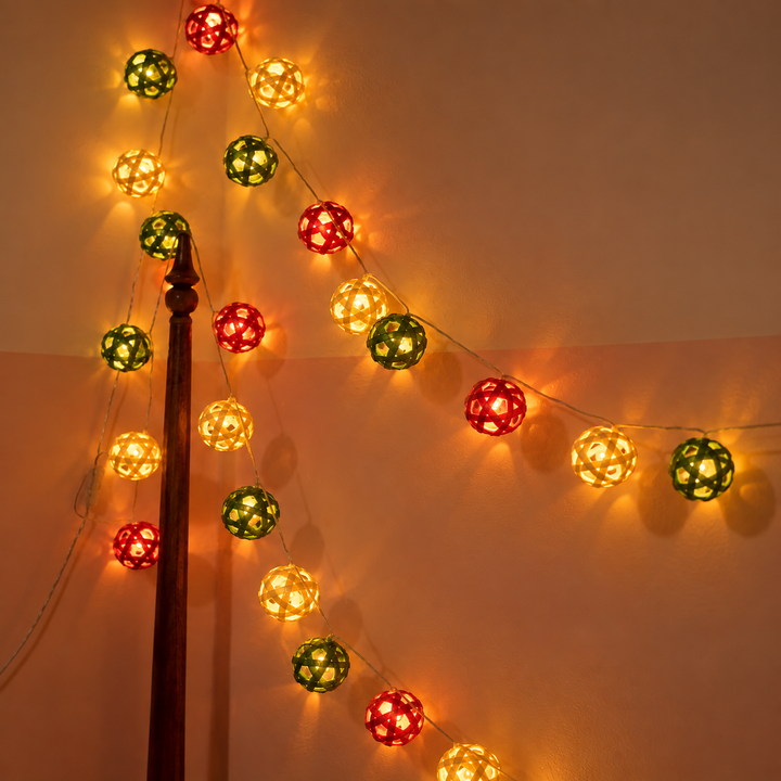 Multicoloured Star Full Moon Eco-Friendly Handmade Woven Bamboo Fairy Light | 3 meters