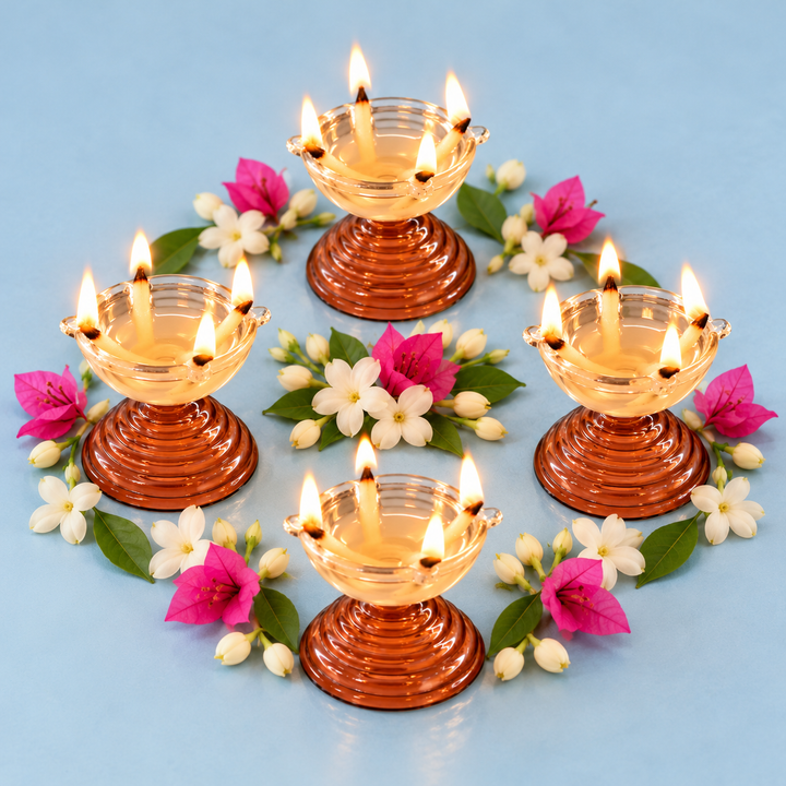 4 Pc | Handmade Amber Small Borosilicate Glass Oil Lamp / Diya | 2.2 inch