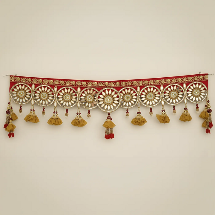 Hand Embroidered Mirror Work Red & Golden Designer Toran