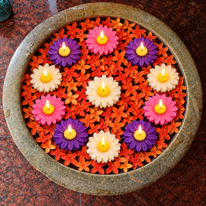 12 pc | Handmade Daisy Mogra Scented Soy Wax Floating Candle