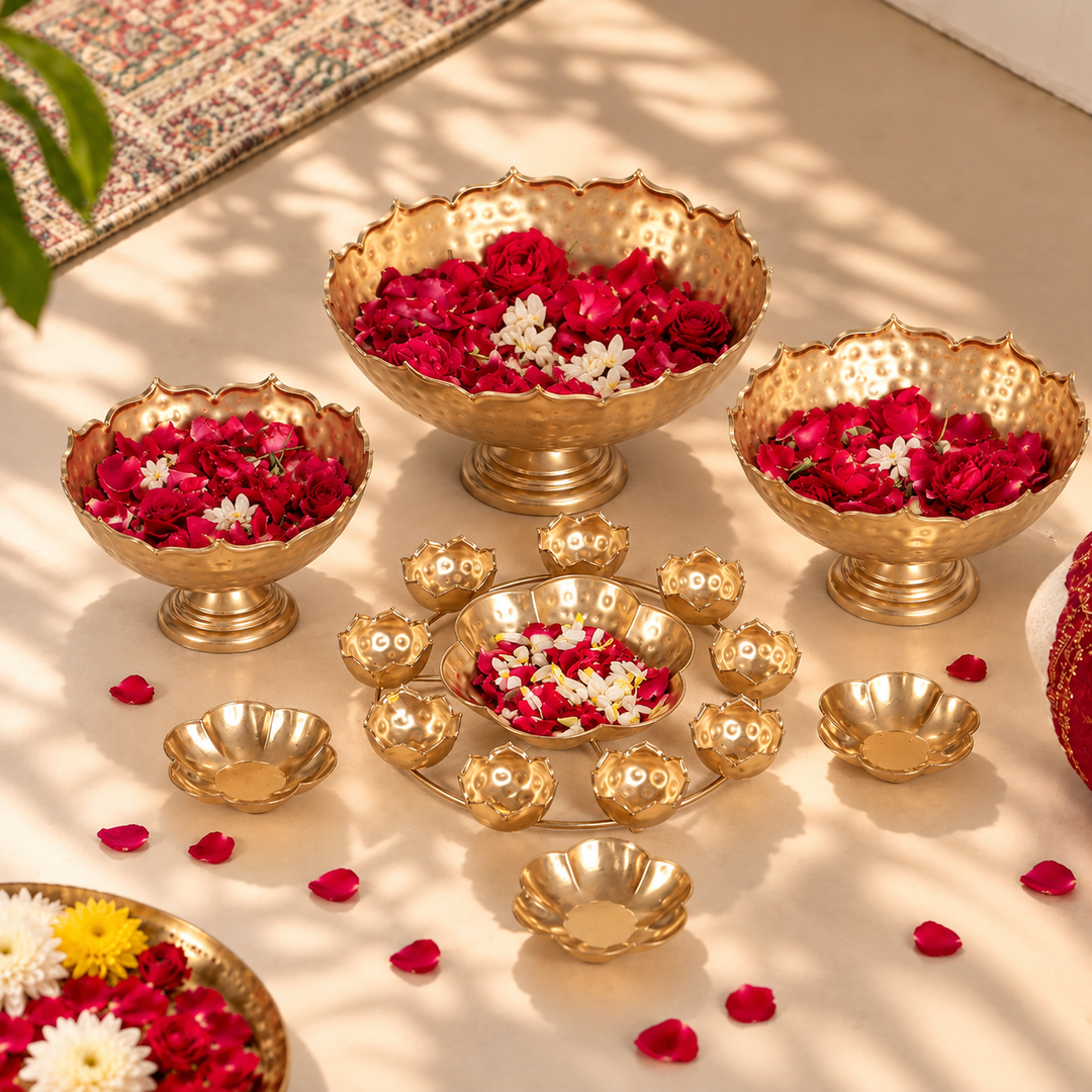 Handmade Gold Metal Taj Urli | Set of 7