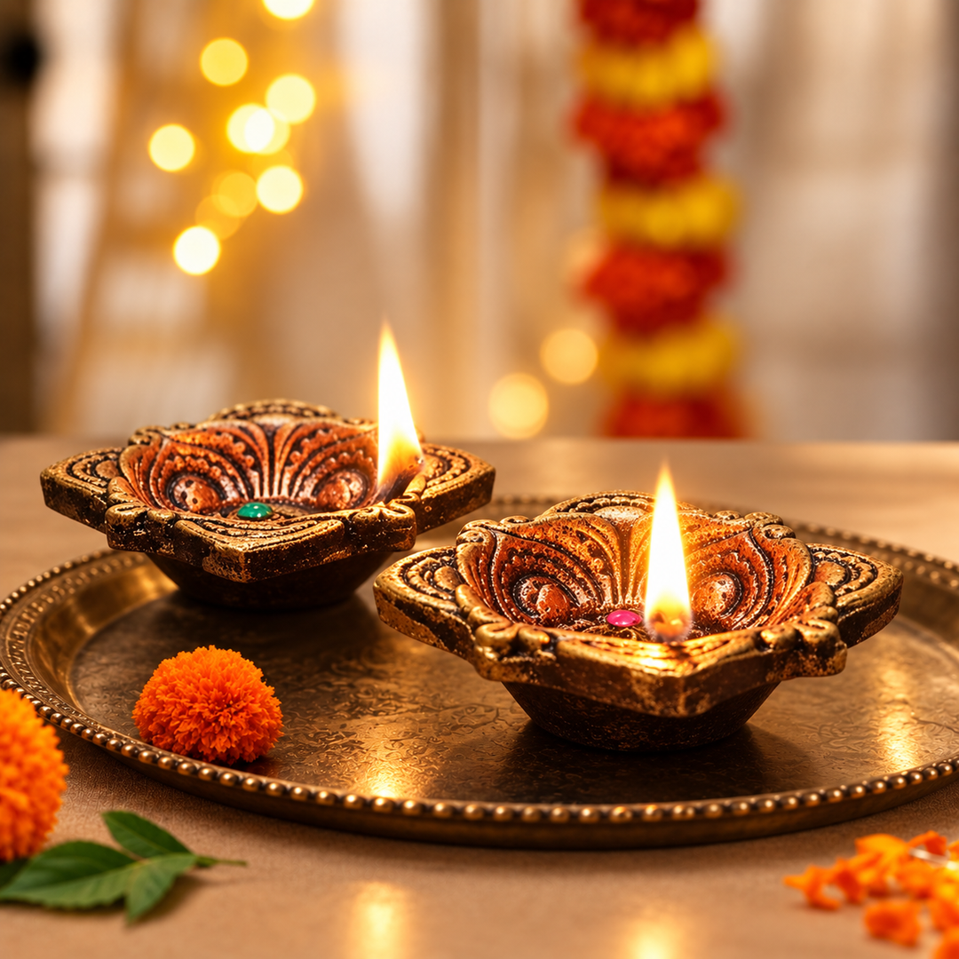 Handmade Square Terracotta Oil Lamp / Diya | Set Of 2