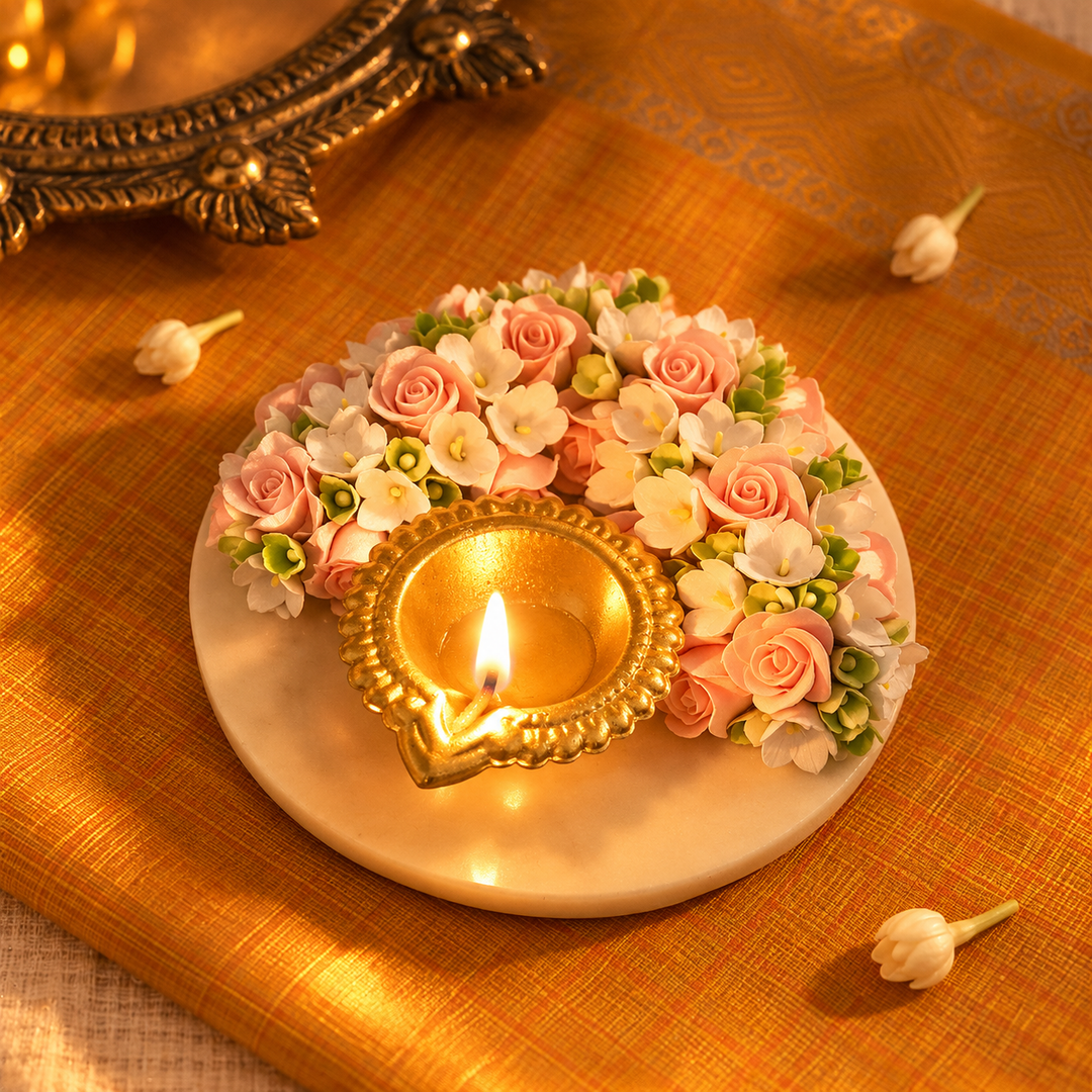 Handmade Decorative Pastel Deco Clay & Marble Tealight Holder / Diya