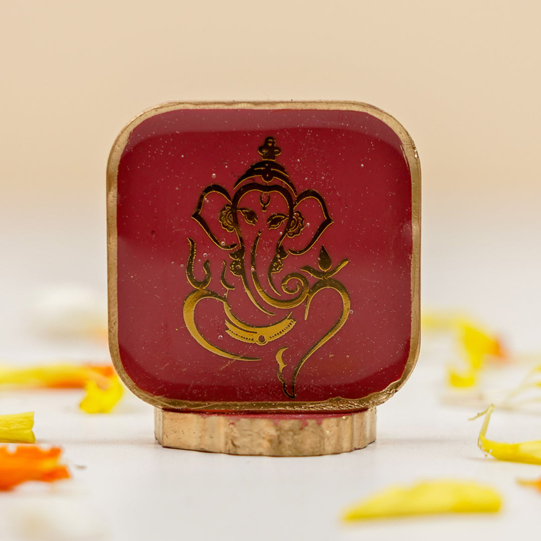 Set of 5 | Handmade Square Ganesha Resin Art Idol Showpieces With Stand For Festive Gifting