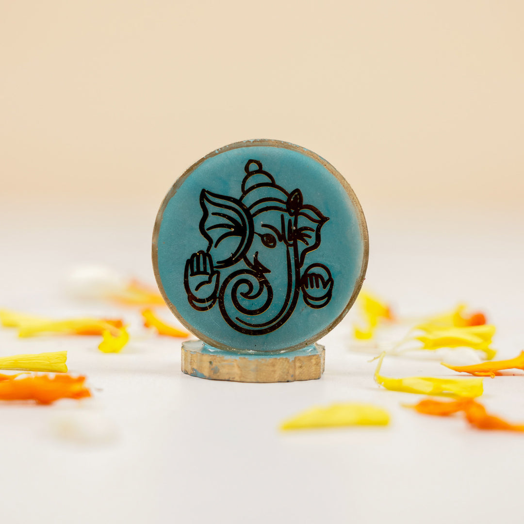 Set of 5 | Handmade Round Ganesha Resin Art Idol Showpieces With Stand For Festive Gifting