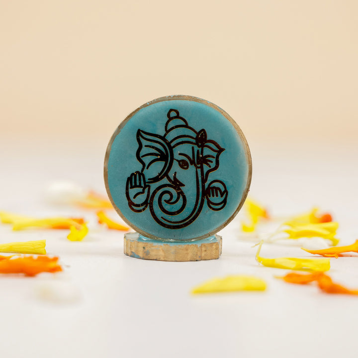 Set of 5 | Handmade Round Ganesha Resin Art Idol Showpieces With Stand For Festive Gifting
