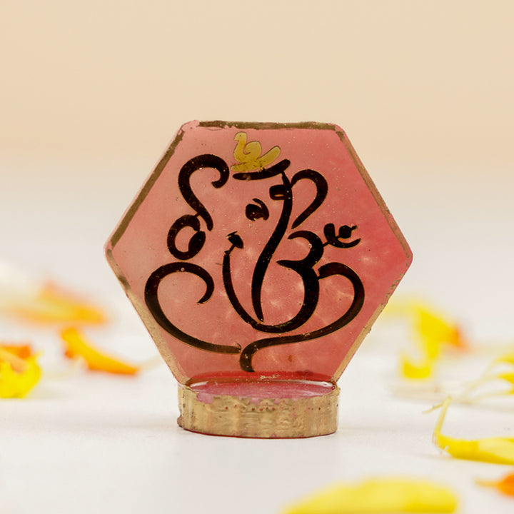 Set of 5 | Handmade Hexagon Ganesha Resin Art Idol Showpieces With Stand For Festive Gifting