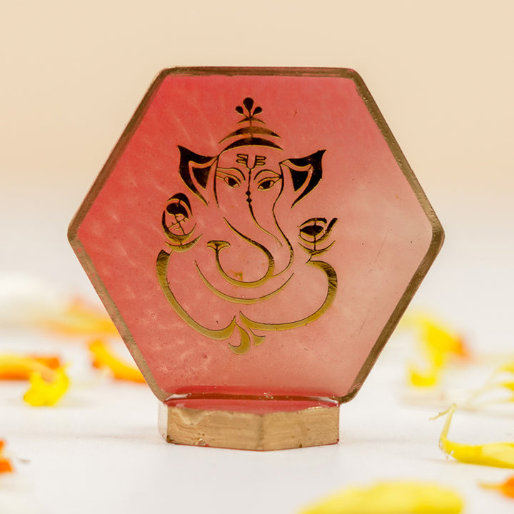 Set of 5 | Handmade Hexagon Ganesha Resin Art Idol Showpieces With Stand For Festive Gifting