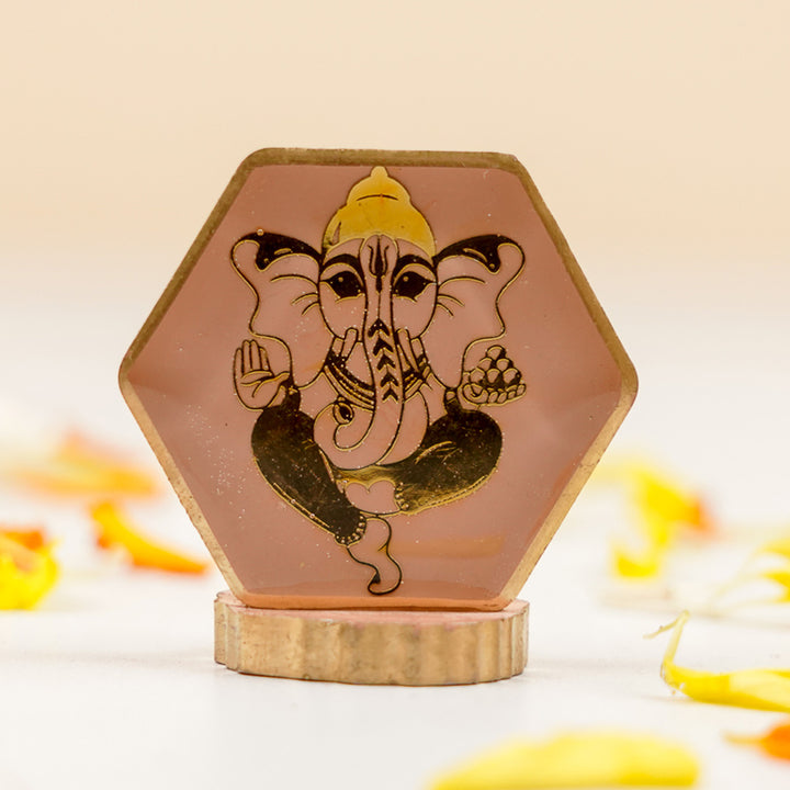 Set of 5 | Handmade Hexagon Ganesha Resin Art Idol Showpieces With Stand For Festive Gifting