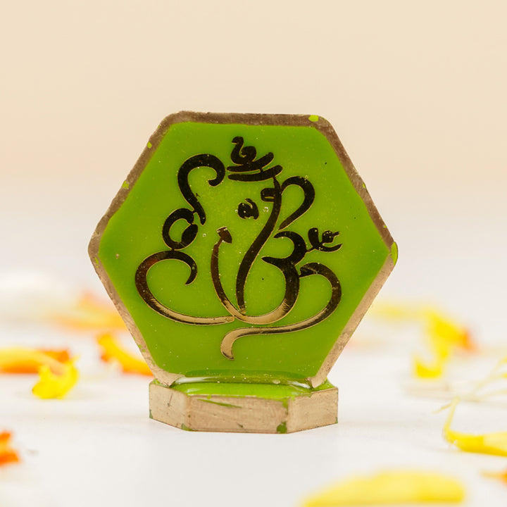 Set of 3 | Handmade Hexagon Ganesha Resin Art Idol Showpieces With Stand For Festive Gifting