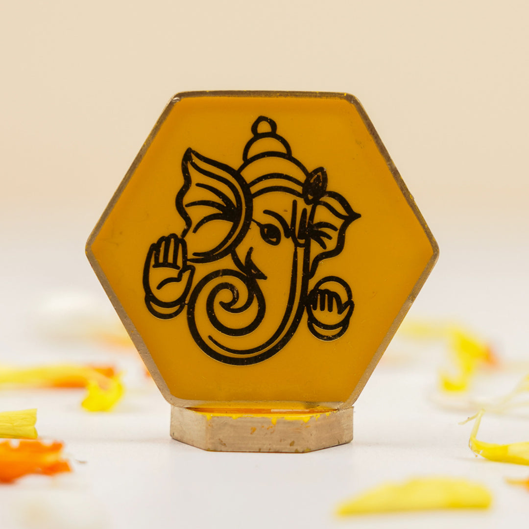 Set of 5 | Handmade Hexagon Ganesha Resin Art Idol Showpieces With Stand For Festive Gifting