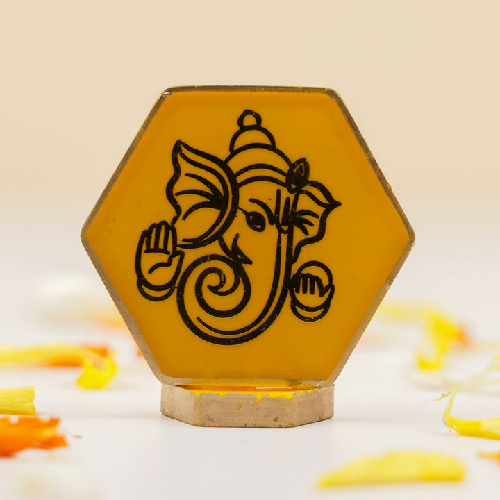Set of 5 | Handmade Hexagon Ganesha Resin Art Idol Showpieces With Stand For Festive Gifting