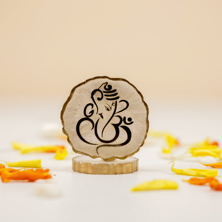 Set of 5 | Handmade Irregular Round Ganesha Resin Art Idol Showpieces With Stand For Festive Gifting