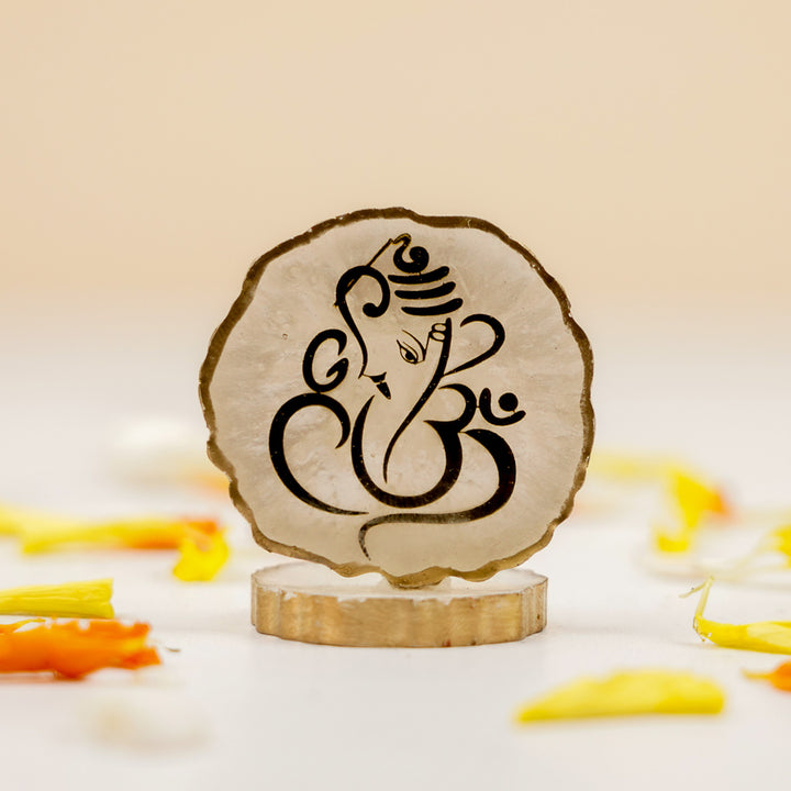 Set of 3 | Handmade Irregular Round Ganesha Resin Art Idol Showpieces With Stand For Festive Gifting
