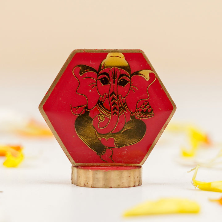 Set of 5 | Handmade Hexagon Ganesha Resin Art Idol Showpieces With Stand For Festive Gifting