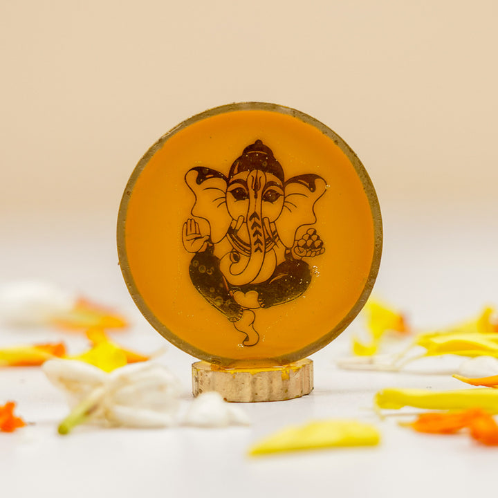 Set of 3 | Handmade Round Ganesha Resin Art Idol Showpieces With Stand For Festive Gifting