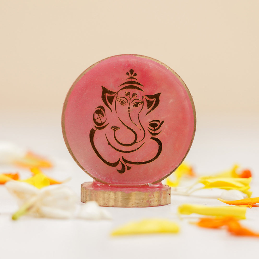 Set of 5 | Handmade Round Ganesha Resin Art Idol Showpieces With Stand For Festive Gifting