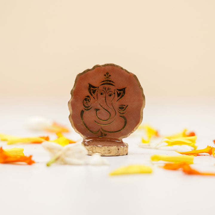 Set of 5 | Handmade Irregular Round Ganesha Resin Art Idol Showpieces With Stand For Festive Gifting
