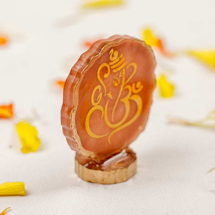 Set of 3 | Handmade Irregular Round Ganesha Resin Art Idol Showpieces With Stand For Festive Gifting