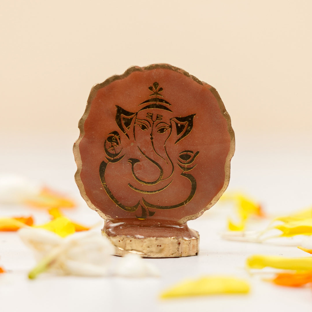 Set of 3 | Handmade Irregular Round Ganesha Resin Art Idol Showpieces With Stand For Festive Gifting