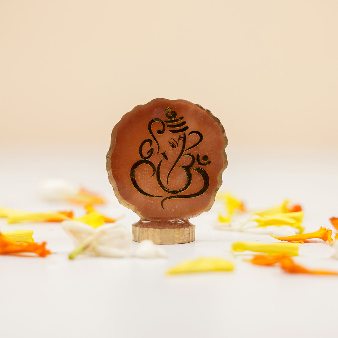 Set of 5 | Handmade Irregular Round Ganesha Resin Art Idol Showpieces With Stand For Festive Gifting