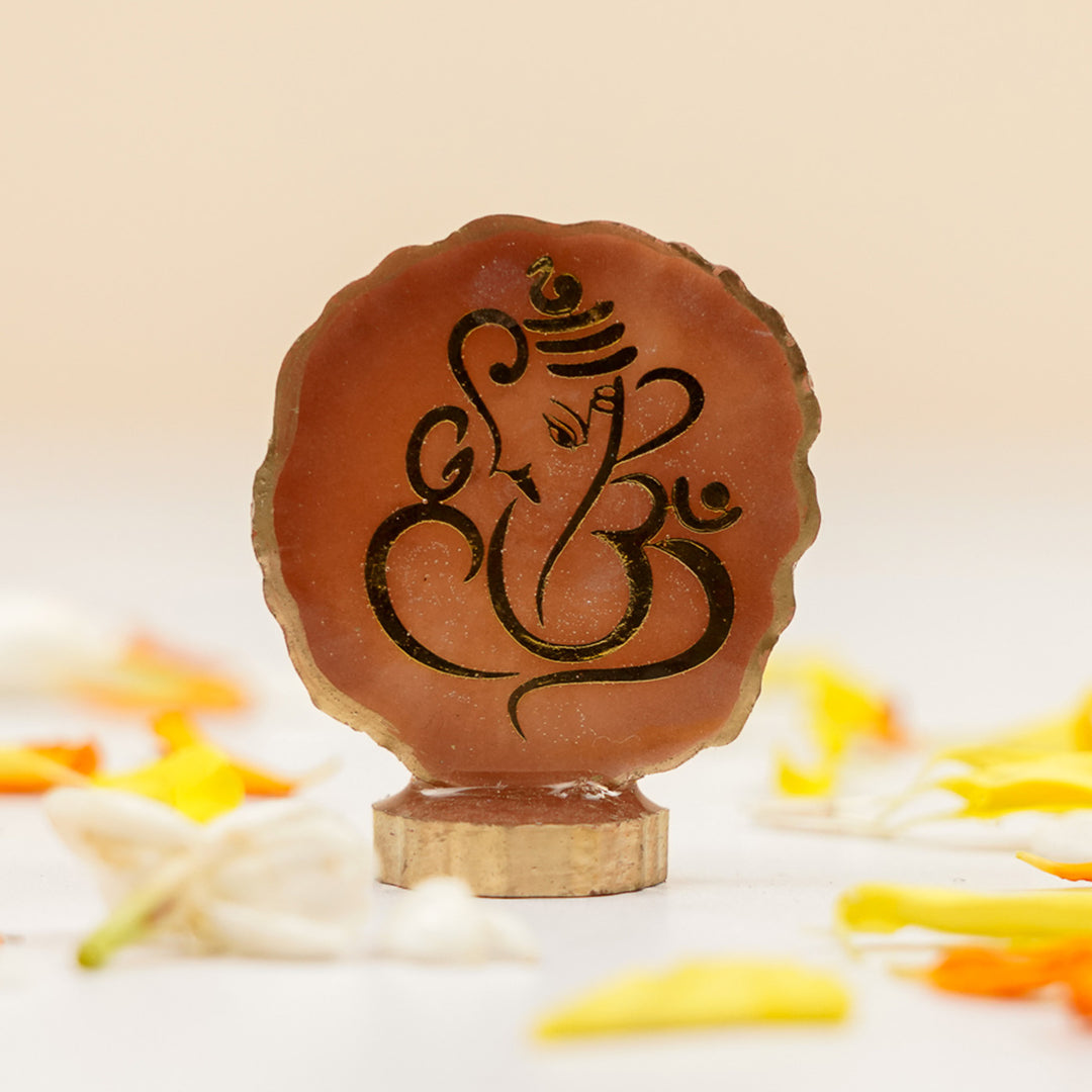 Set of 5 | Handmade Irregular Round Ganesha Resin Art Idol Showpieces With Stand For Festive Gifting