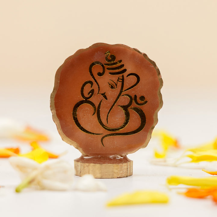 Set of 5 | Handmade Irregular Round Ganesha Resin Art Idol Showpieces With Stand For Festive Gifting