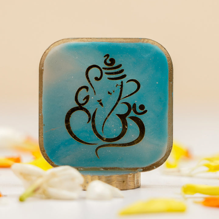 Set of 5 | Handmade Square Ganesha Resin Art Idol Showpieces With Stand For Festive Gifting
