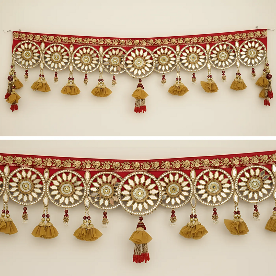 Hand Embroidered Mirror Work Red & Golden Designer Toran