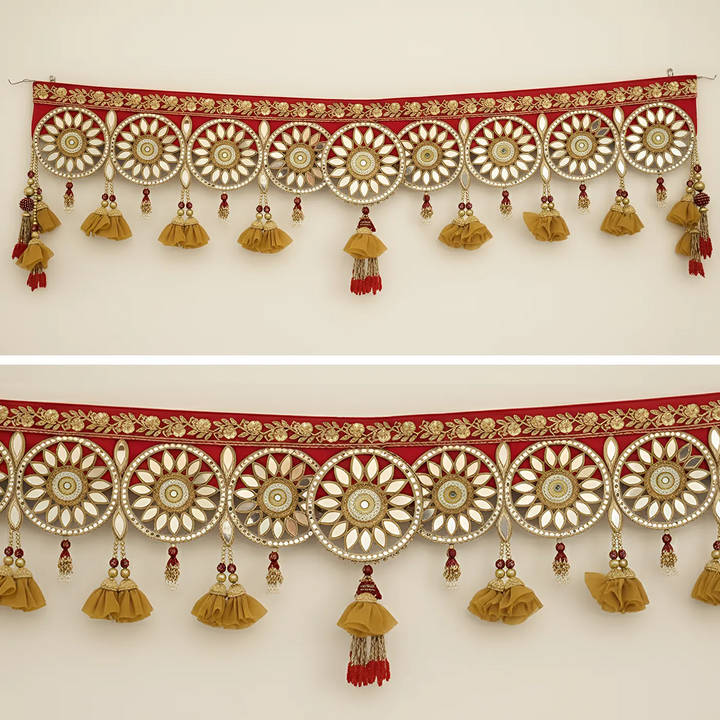 Hand Embroidered Mirror Work Red & Golden Designer Toran