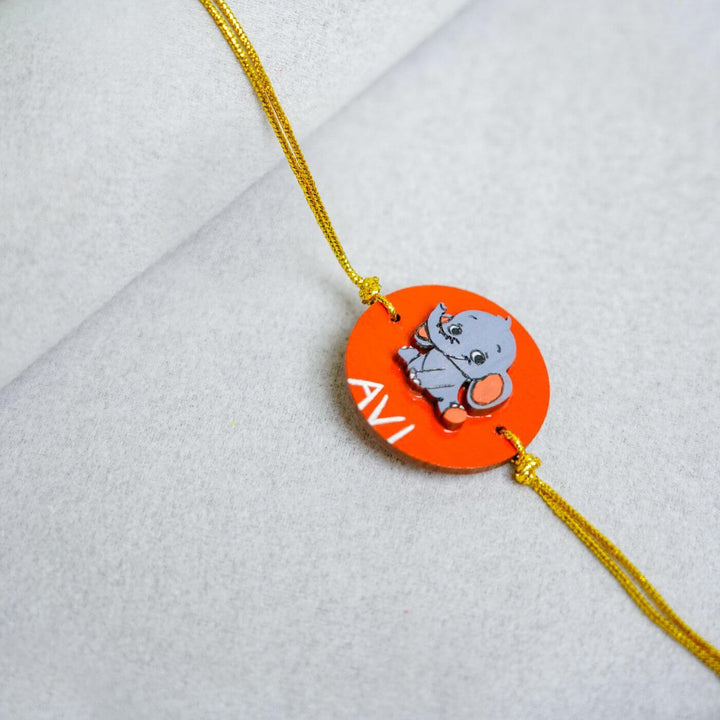 Handmade Personalized Clay Rakhi Keychain With Roli Chawal 1 - Elephant Design Close-up