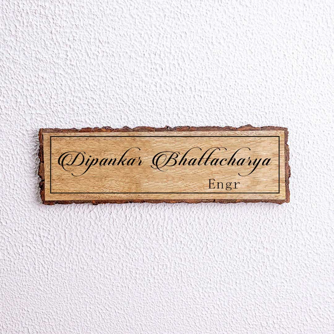 Handcrafted Mango Wood Personalized Professional Name Plate For Engineers - Name Personalization Example Front View