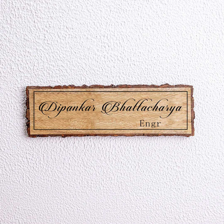 Handcrafted Mango Wood Personalized Professional Name Plate For Engineers - Name Personalization Example Front View