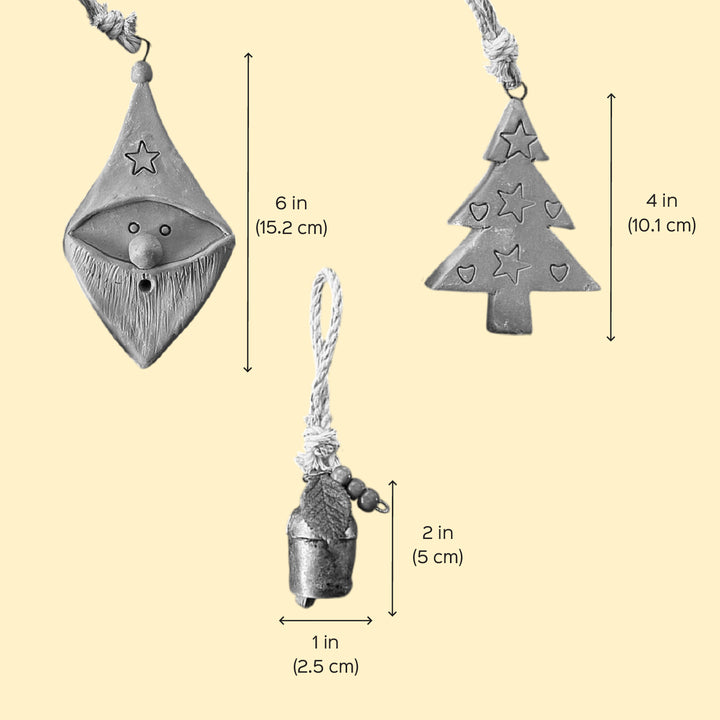 5 Pc | Handmade Terracotta Ornaments For Christmas Tree Decoration