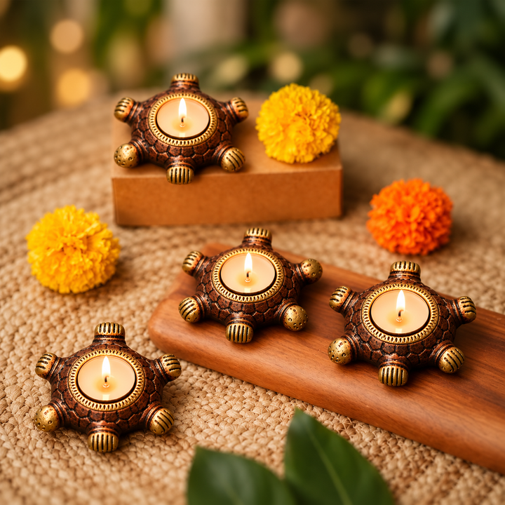 Handmade Tortoise Shape Terracotta Tealight Holder | Set Of 4