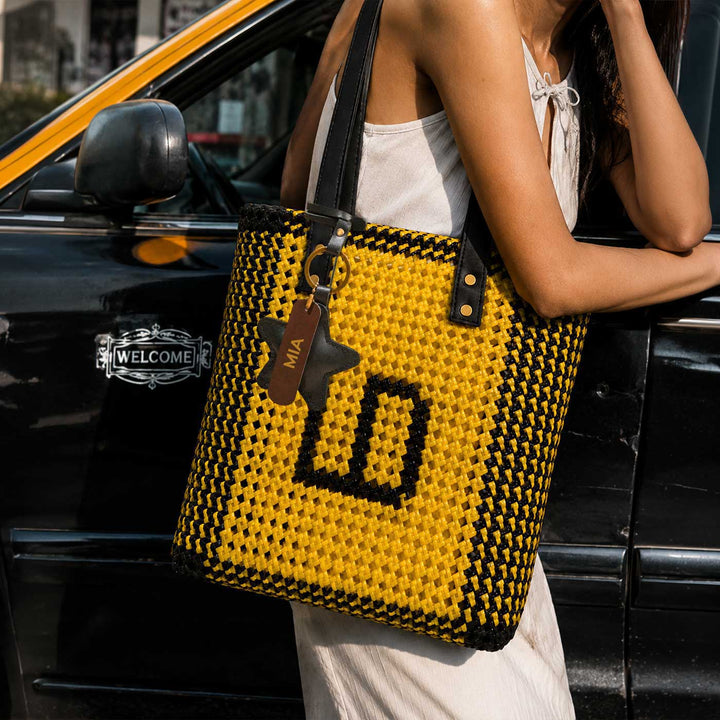 Yellow & Black Personalized Monogram Handmade Wire Koodai Tote Bag