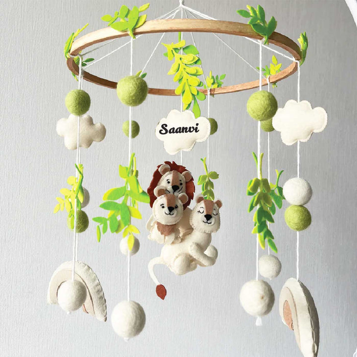 Personalized Handmade Lion’S Crown Family Felt Cot Mobile For Newborns