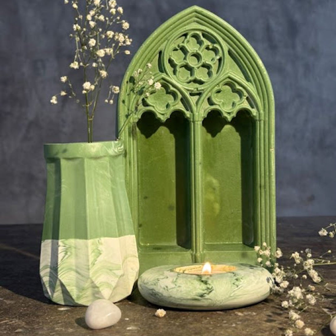 Handmade Concrete Ardore Hamper | Includes 1 Window Centerpiece, 1 Candle Holder And 1 Vase