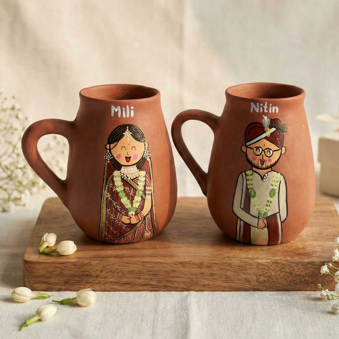 2 Pc | Marathi Couple Personalized Handpainted Terracotta Mug 450 ml