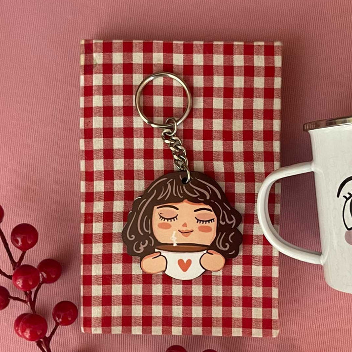 Printed Hand-Illustrated Chai Lover MDF Wood Key Chain/Bag Charm
