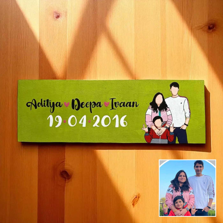 Photo Personalized Hand-Painted Family Theme MDF Wood Name Plate