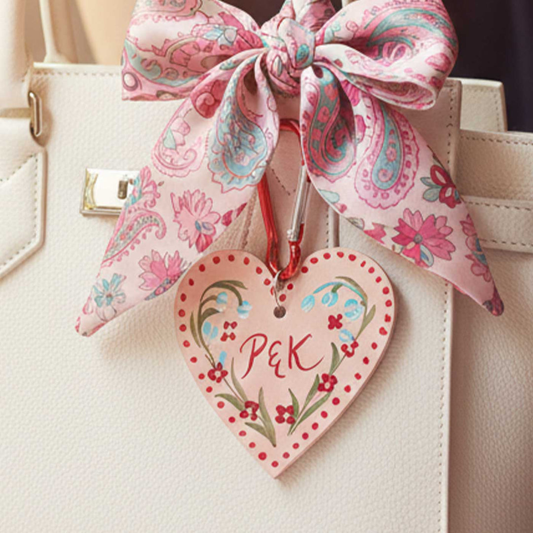 Personalized Hand-Painted Peach Heart Wooden Key Chain/Bag Charm