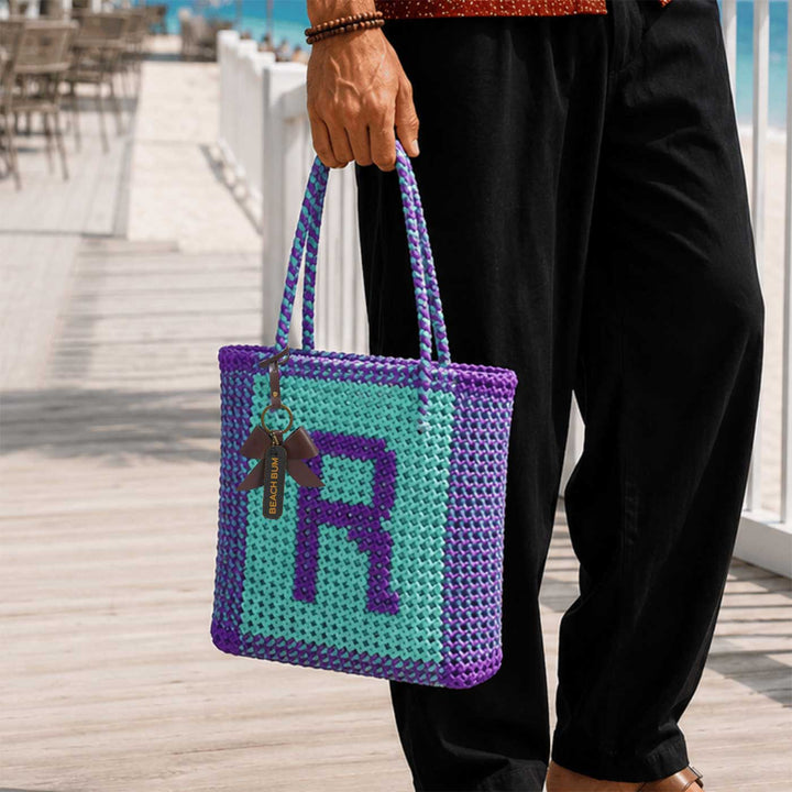Pastel Blue & Purple Personalized Monogram Handmade Wire Koodai Tote Bag